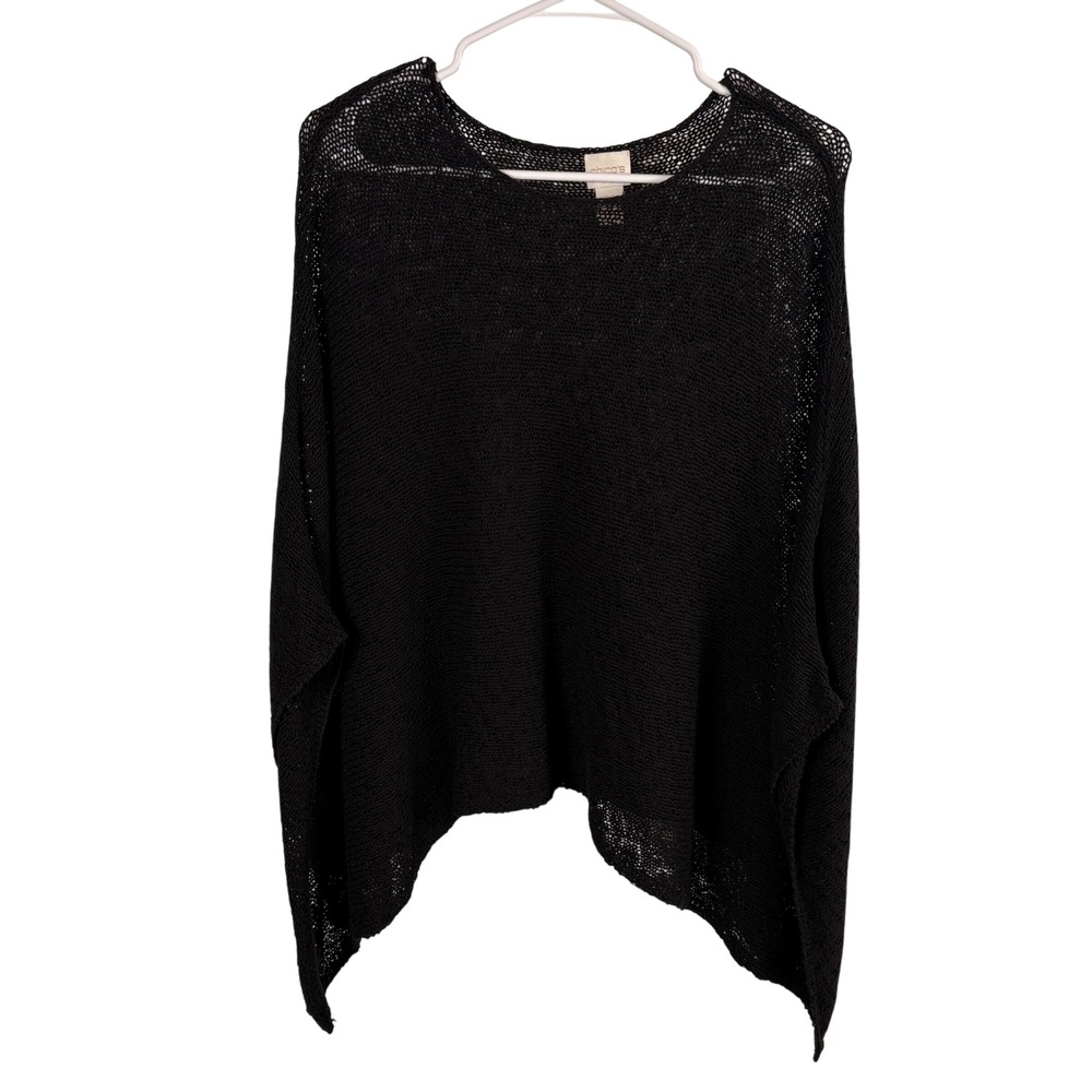 Chico's Poncho Sweater Women OS Black Open Knit Sheer Boho Layering Whimsigoth